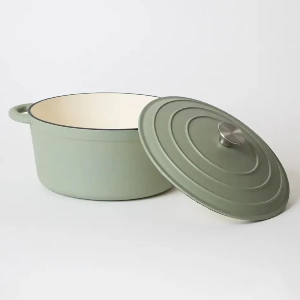 George Collective - Cast Iron Round Casserole 28cm - Matte Sage/Silver Lid - Image 2