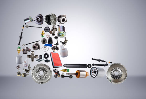 Images truck assembled from new spare parts. Cargo shop
